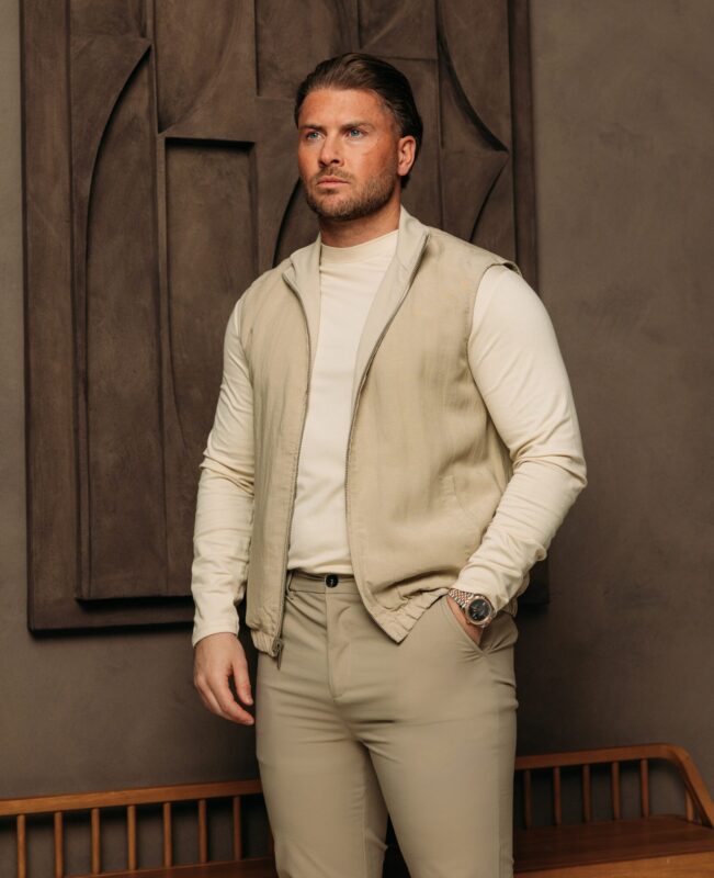 Linnen Reversible Bodywarmer - Taupe