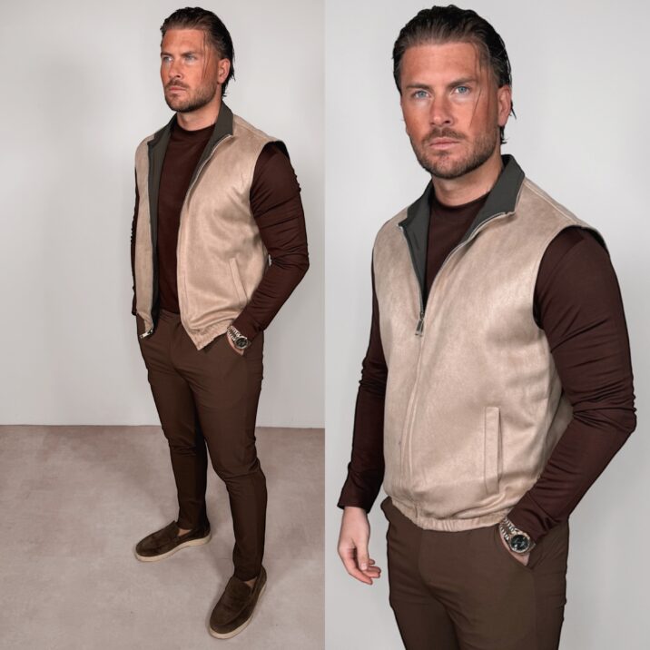 Suede Reversible Bodywarmer - Choco/Beige