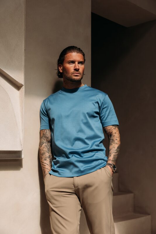 Double Mercerized Glans T-shirt - Denim Blue