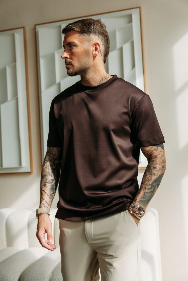 Double Mercerized Glans T-shirt - Dark Brown