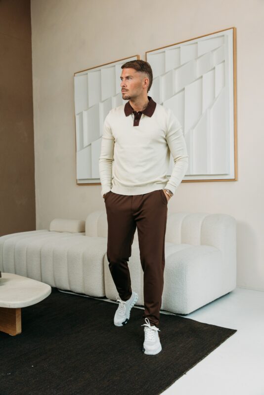 Double colored polo knit - Beige
