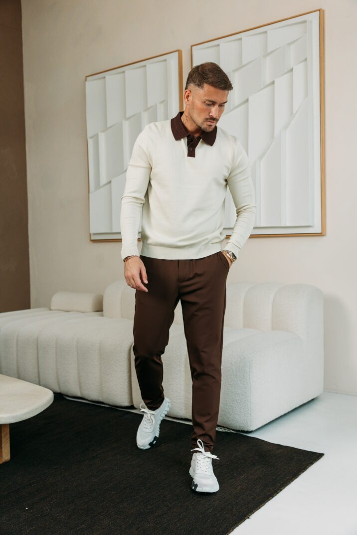 Double colored polo knit - Beige