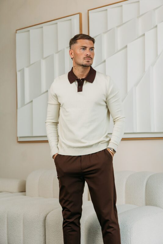 Double colored polo knit - Beige