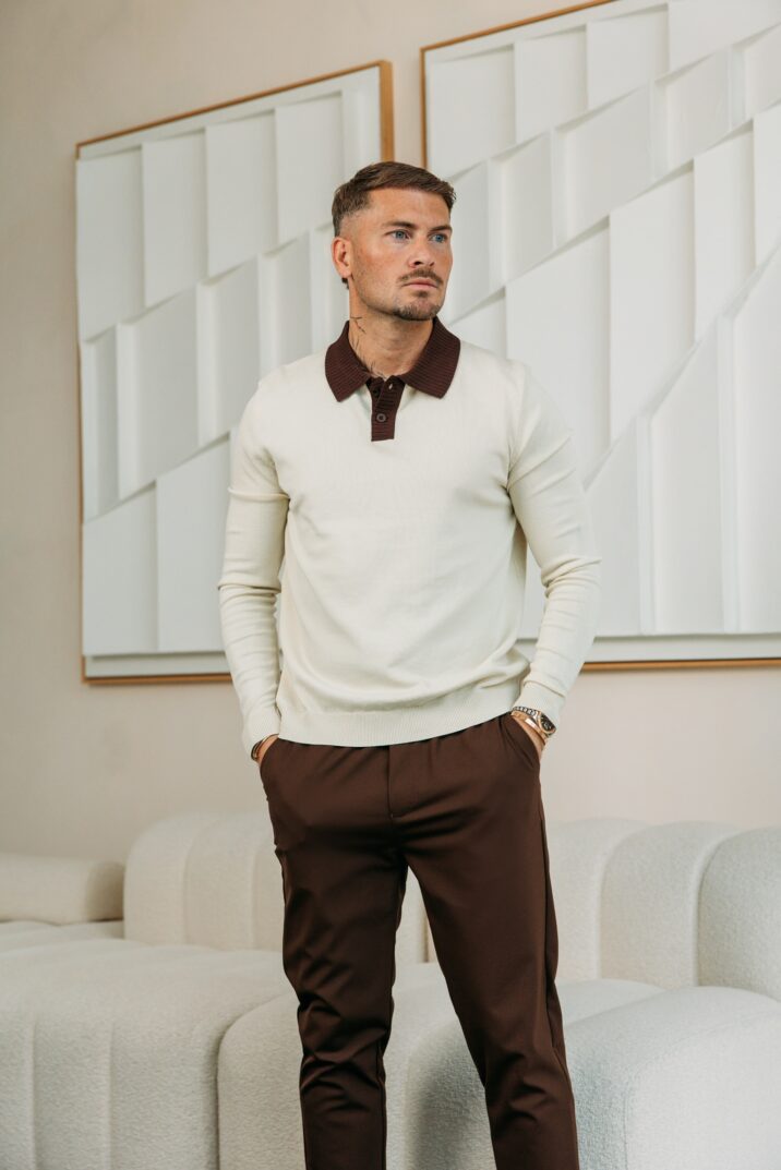 Double colored polo knit - Beige