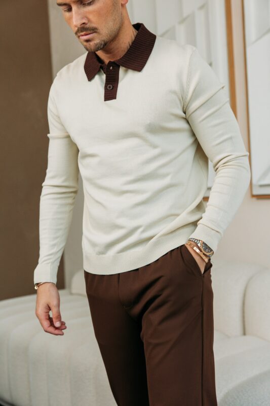 Double colored polo knit - Beige
