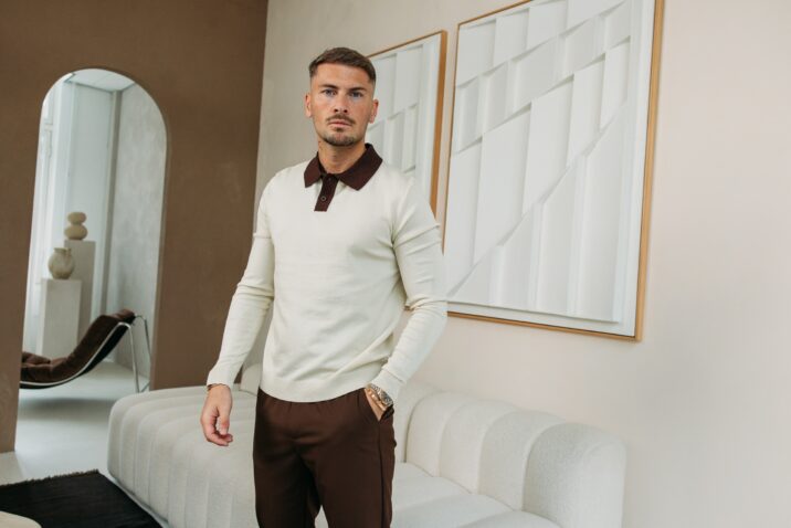 Double colored polo knit - Beige
