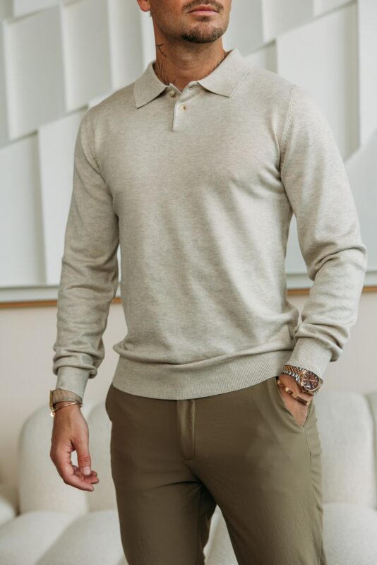 Essential button polo knit - Beige