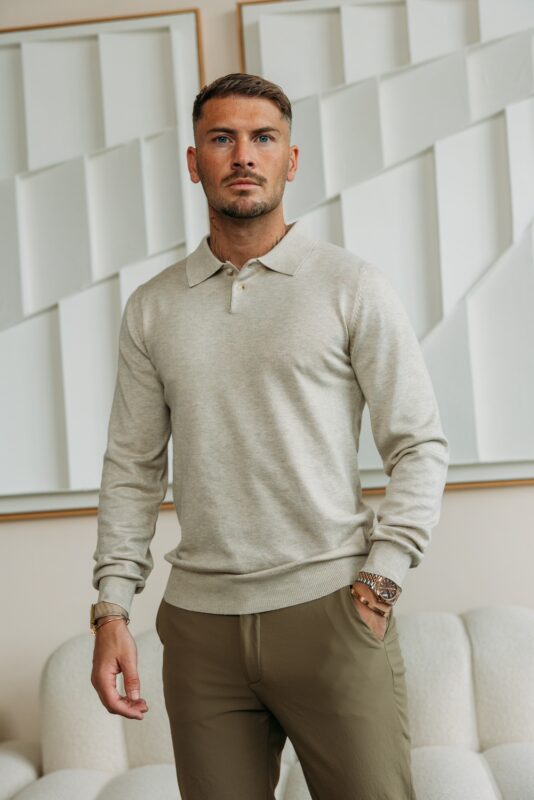 Essential button polo knit - Beige