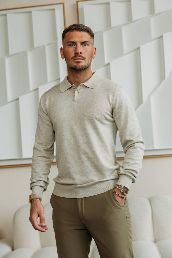 Essential button polo knit - Beige