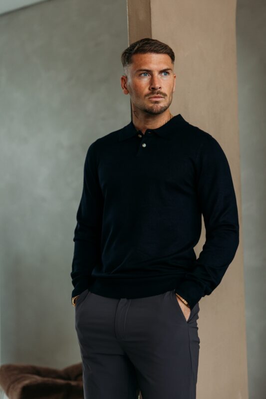 Essential button polo knit - Navy
