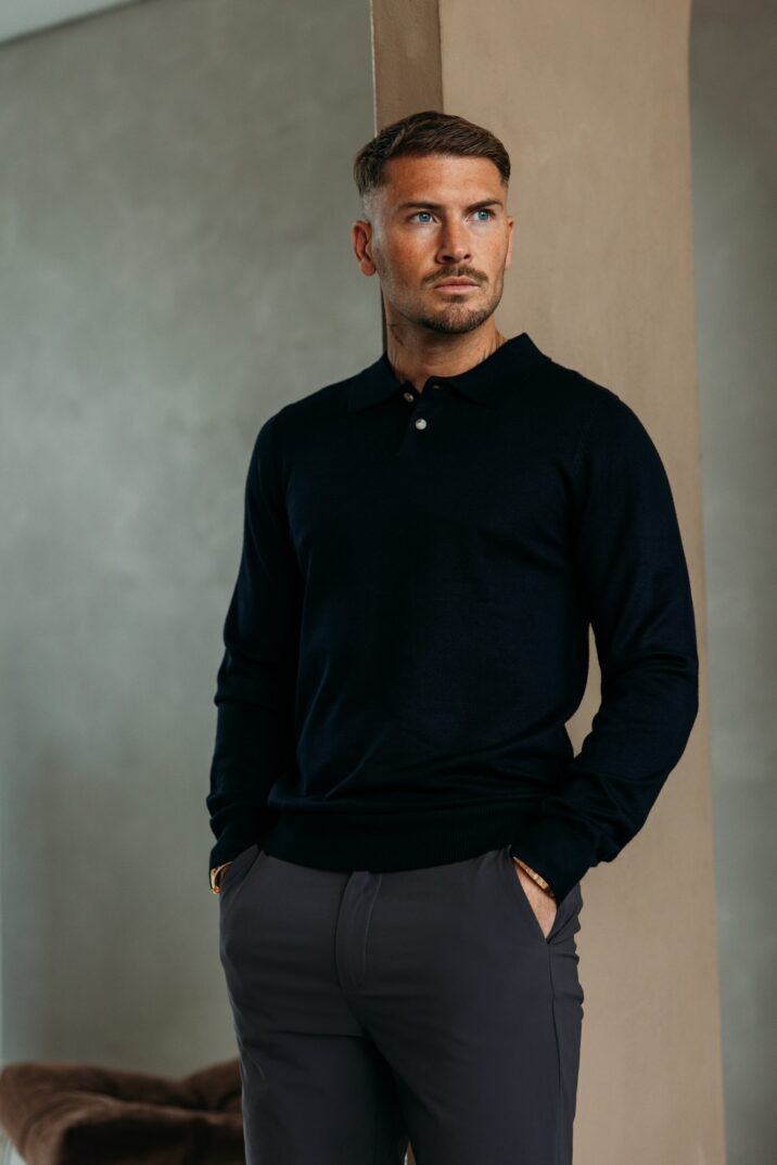 Essential button polo knit - Navy