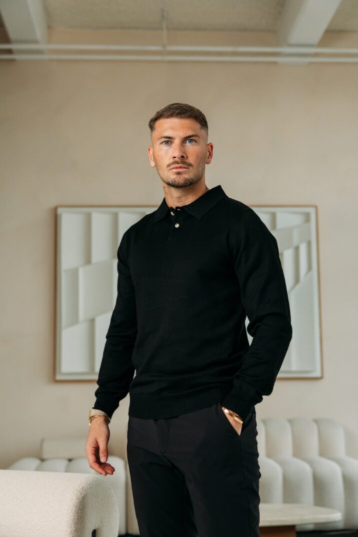 Essential button polo knit - Black