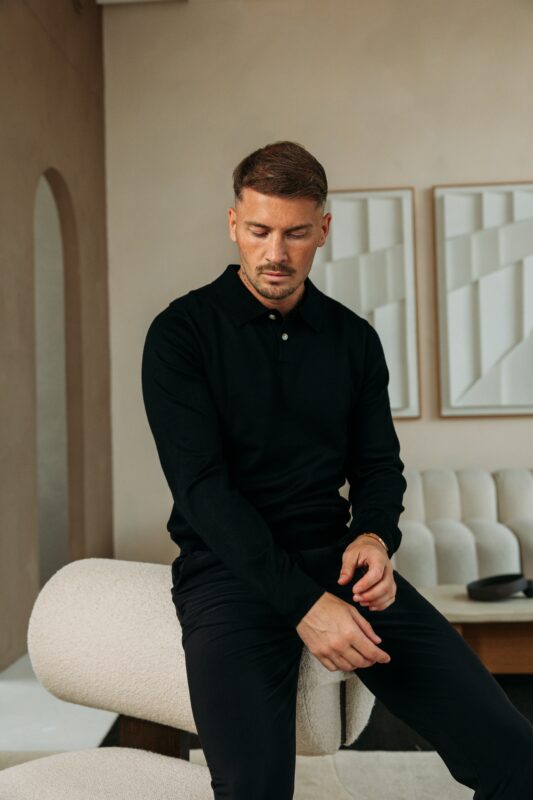 Essential button polo knit - Black