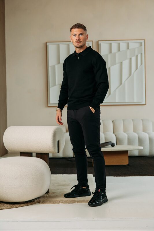 Essential button polo knit - Black