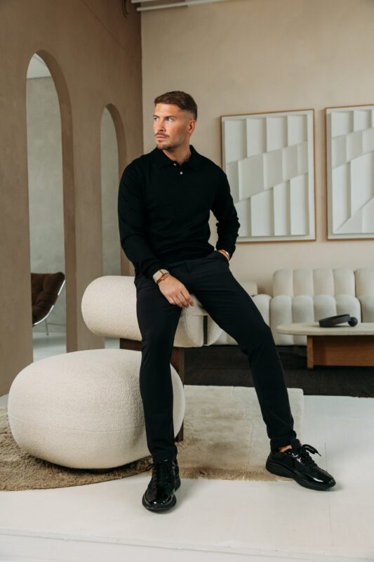 Essential button polo knit - Black