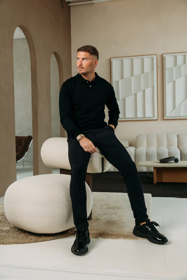 Essential button polo knit - Black