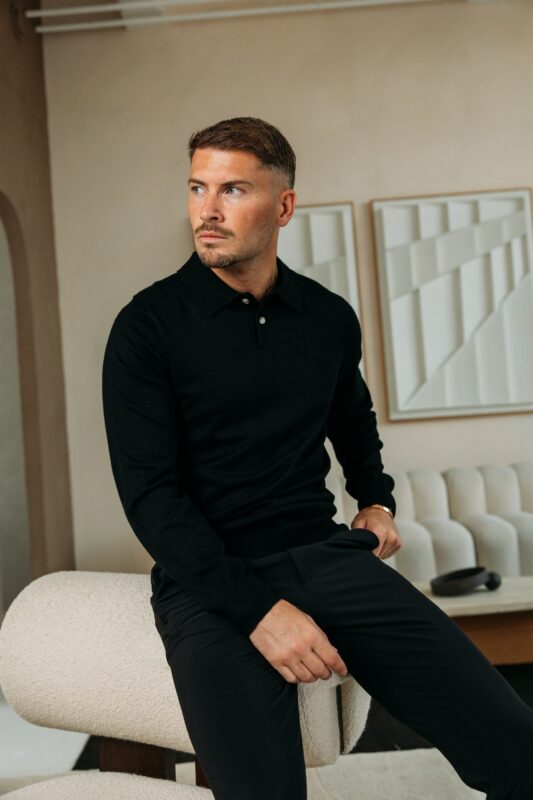 Essential button polo knit - Black