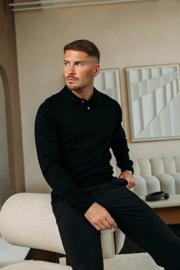 Essential button polo knit - Black