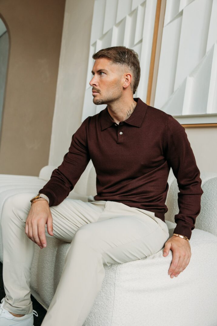 Essential button polo knit - Choco