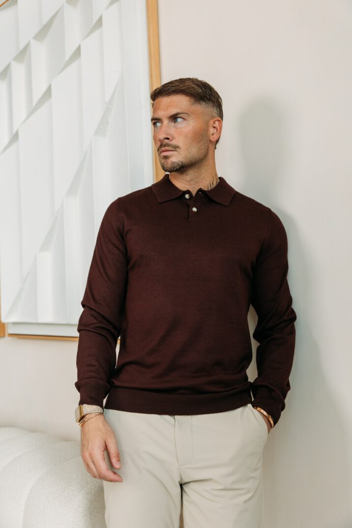Essential button polo knit - Choco