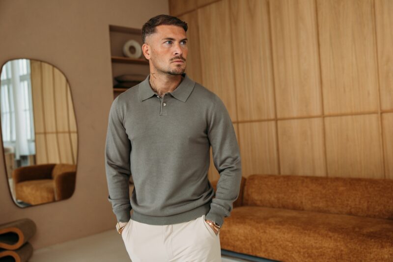 Essential button polo knit - Green